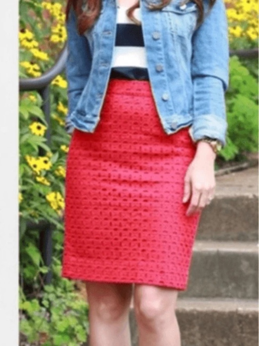 J. Crew Nr2. Red Eyelet Pencil Skirt